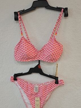No Boundaries Pink and Orange Geometric Bikini